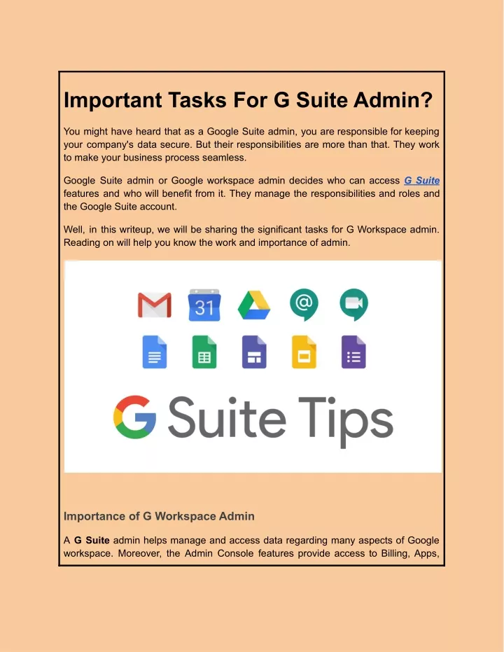 important tasks for g suite admin