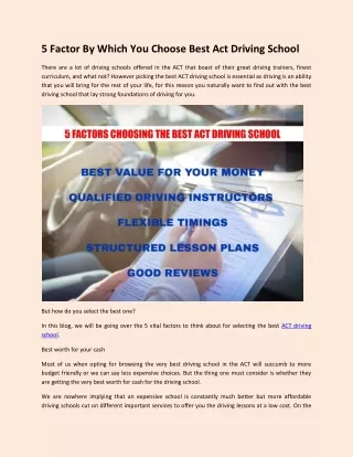 5 Factor By Which You Choose Best Act Driving School