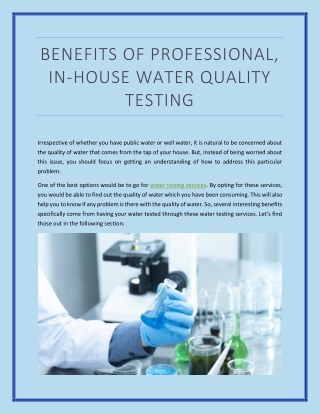Benefits of Professional, In-House Water Quality Testing