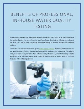 Benefits of Professional, In-House Water Quality Testing