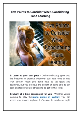 Five Points to Consider When Considering Piano Learning
