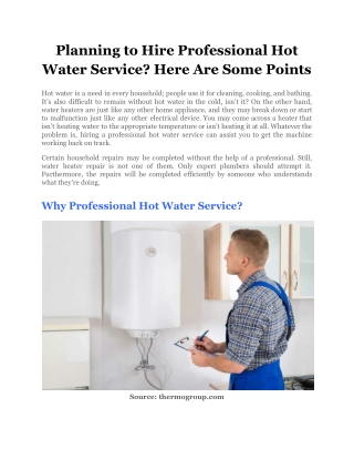 Planning to Hire Professional Hot Water Service_ Here Are Some Points