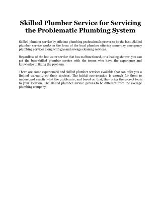 Skilled Plumber Service for Servicing the Problematic Plumbing System