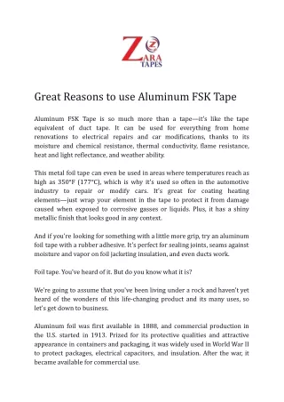 Great Reasons to use Aluminum FSK Tape