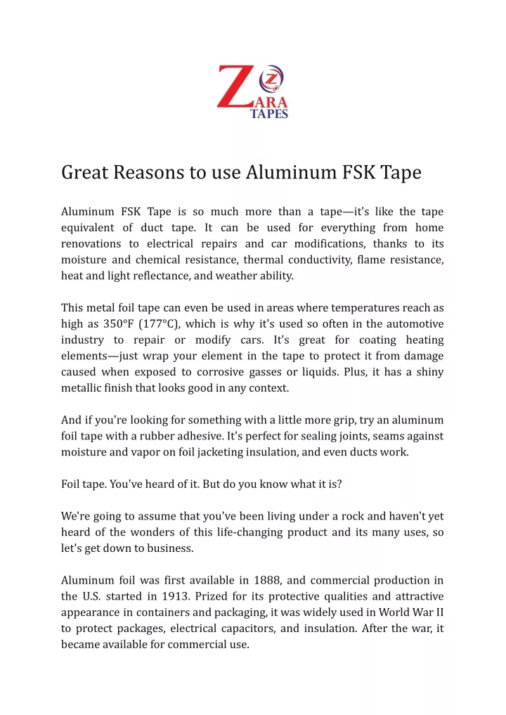 great reasons to use aluminum fsk tape