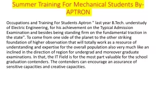 Summer Training For Mechanical Students-APTRON