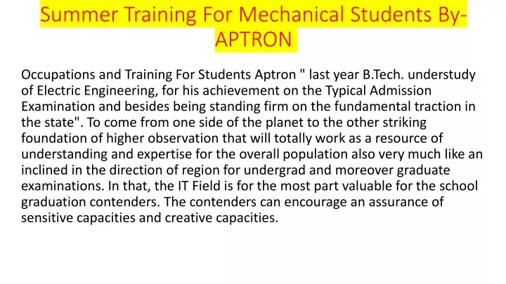 summer training for mechanical students by aptron