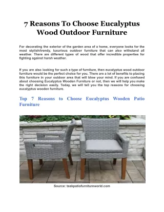 7 Reasons To Choose Eucalyptus Wood Outdoor Furniture