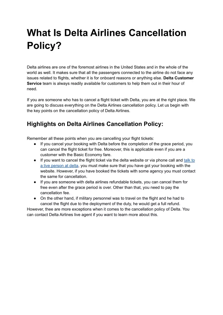 what is delta airlines cancellation policy