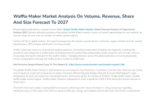 Waffle Maker Market Future Scope, Strategic Growth and Top Players By 2027