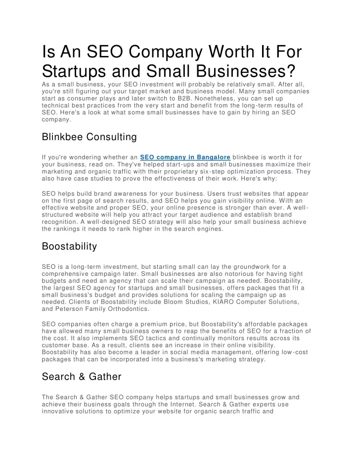 is an seo company worth it for startups and small