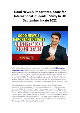 Good News & Important Update for International Students  Study In UK September Inkate 2022