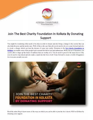 Join The Best Charity Foundation In Kolkata By Donating Support