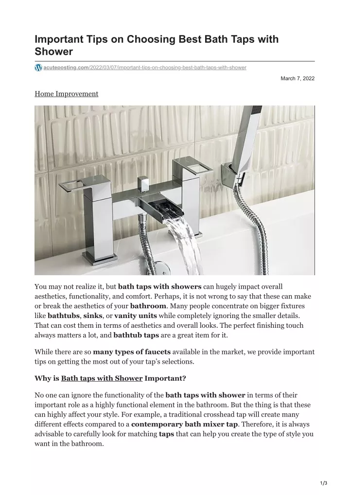 important tips on choosing best bath taps with