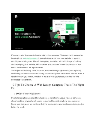 10 TIPS TO SELECT THE WEB DESIGN COMPANY