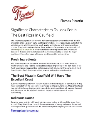 Significant Characteristics To Look For In The Best Pizza In Caulfield