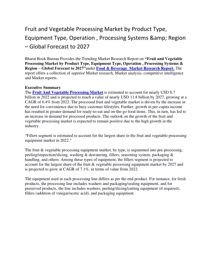 fruit and vegetable processing market by product