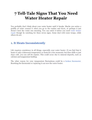 7 Tell-Tale Signs That You Need Water Heater Repair