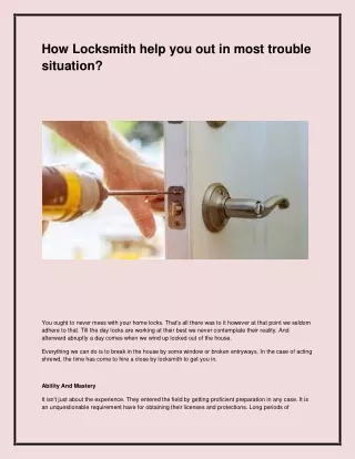 how locksmith help you out in most trouble