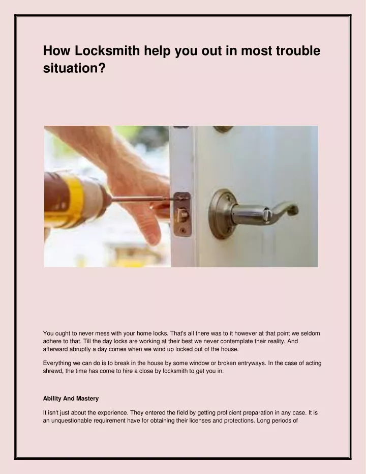 how locksmith help you out in most trouble