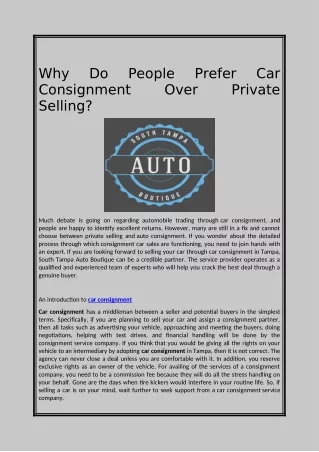 Why Do People Prefer Car Consignment Over Private Selling?