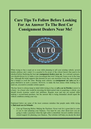 Care Tips To Follow Before Looking For An Answer To The Best Car Consignment Dealers Near Me!