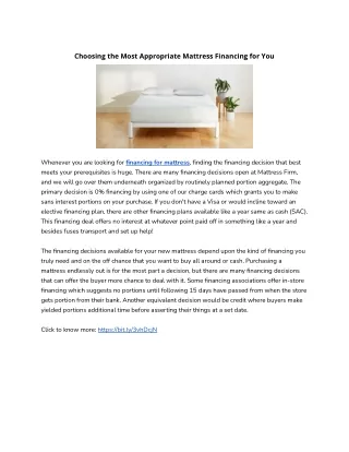 choosing the most appropriate mattress financing