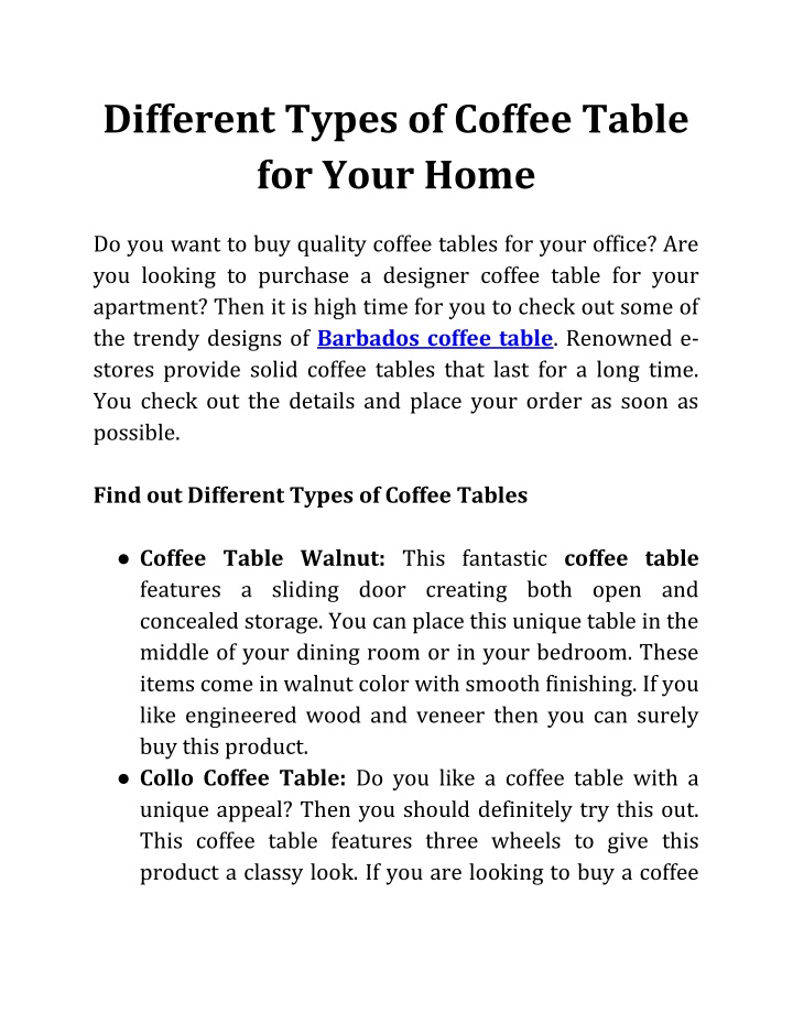different types of coffee table for your home