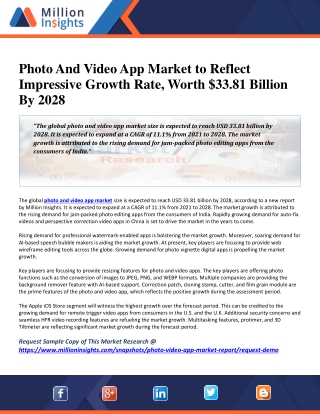Photo And Video App Market to Reflect Impressive Growth Rate, Worth $33.81 Billion By 2028