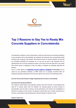 Top 3 Reasons to Say Yes to Ready Mix Concrete Suppliers in Concreteindia