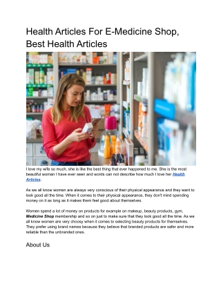 Health Articles For E-Medicine Shop, Best Health Articles