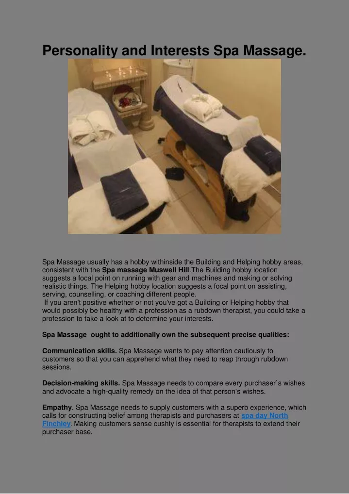 personality and interests spa massage