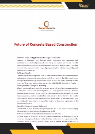 Future of Concrete Based Construction