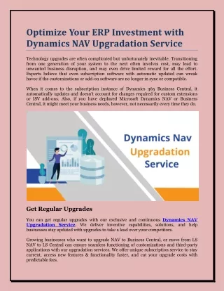 Optimize Your ERP Investment with Dynamics NAV Upgradation Service