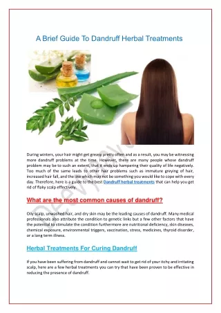 A Brief Guide To Dandruff Herbal Treatments