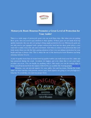 Motorcycle Boots Houston Promotes a Great Level of Protection for Your Ankle!