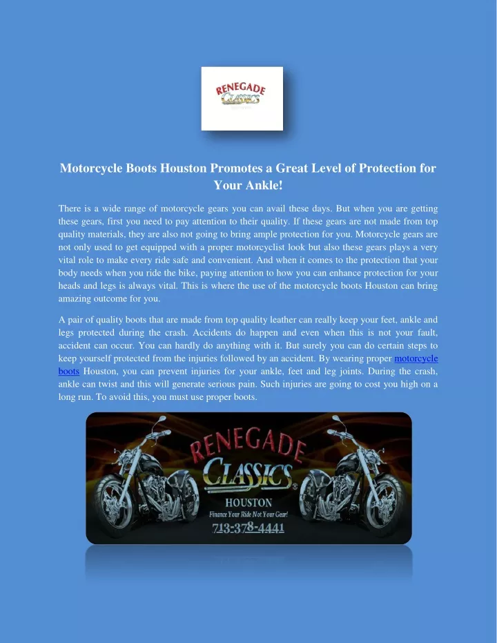 motorcycle boots houston promotes a great level