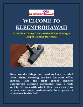 welcome to kleenprohawaii