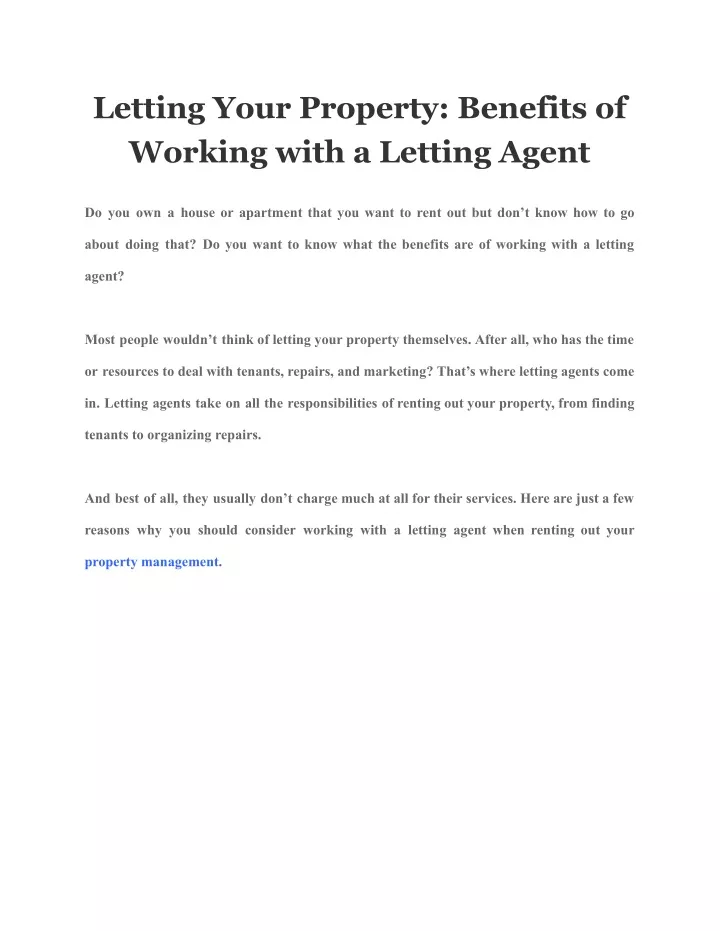 letting your property benefits of working with