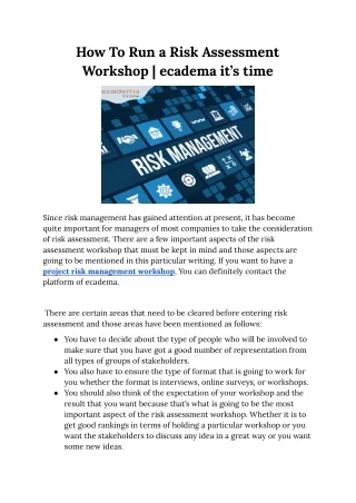 how to run a risk assessment workshop ecadema