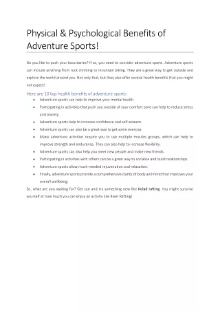 Physical & Psychological Benefits of Adventure Sports