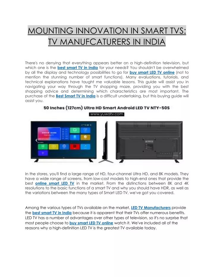 mounting innovation in smart tvs tv manufcaturers