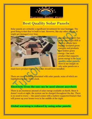 Best Quality Solar Panel By Tucson Solar Pros