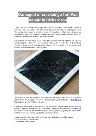 Damaged or cracked go for iPad Repair in Richardson