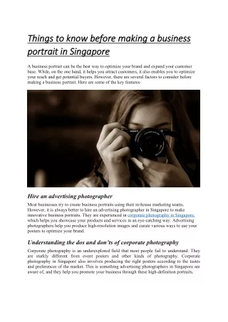 Things to know before making a business portrait in Singapore