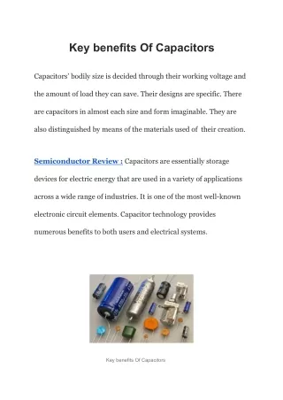 Key benefits Of Capacitors
