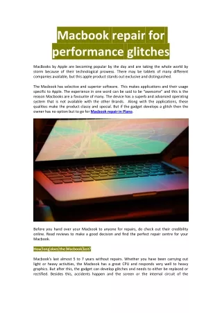 Macbook repair for performance glitches