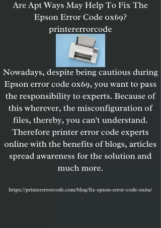 Are Apt Ways May Help To Fix The Epson Error Code 0x69