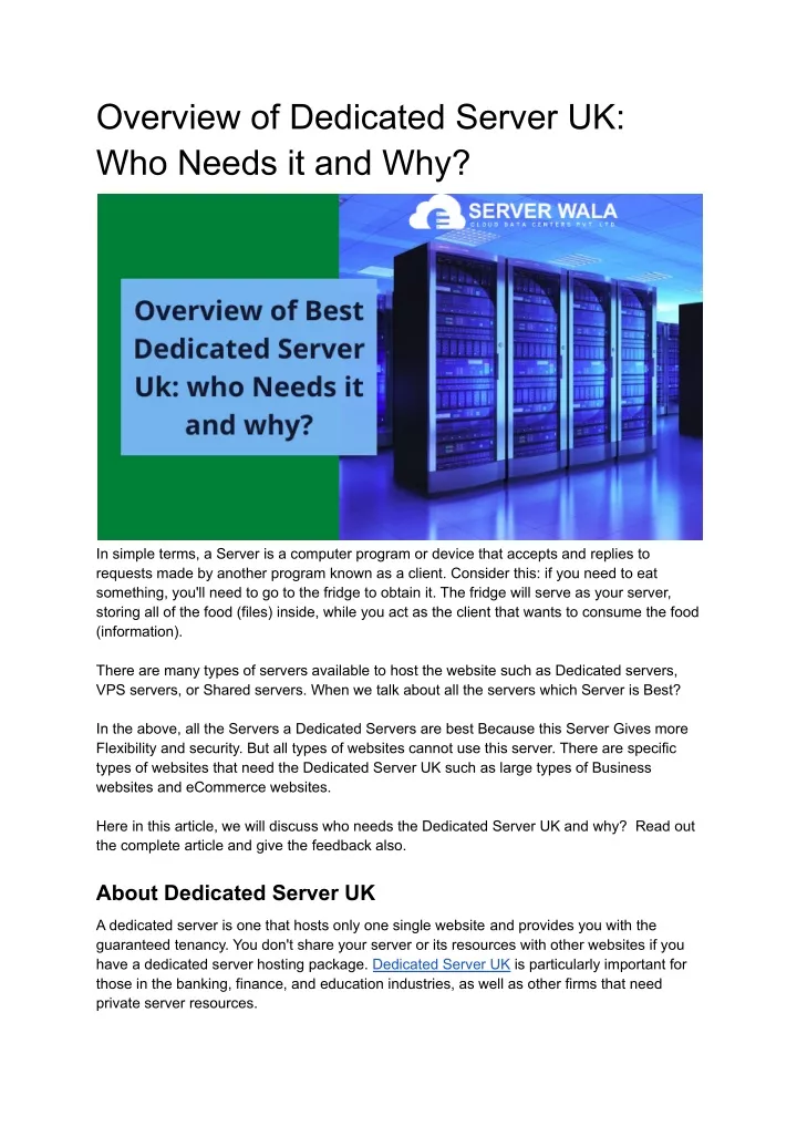 overview of dedicated server uk who needs