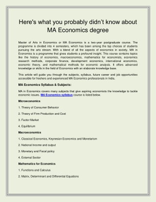 Here's what you probably didn’t know about MA Economics degree
